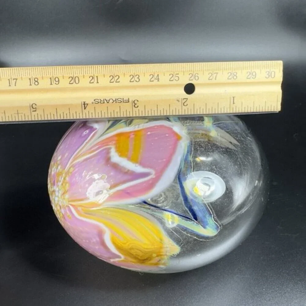 1985 Glasshouse Studios Signed Hand Blown‎ Art Glass Oil Lamp Vase Paperweight